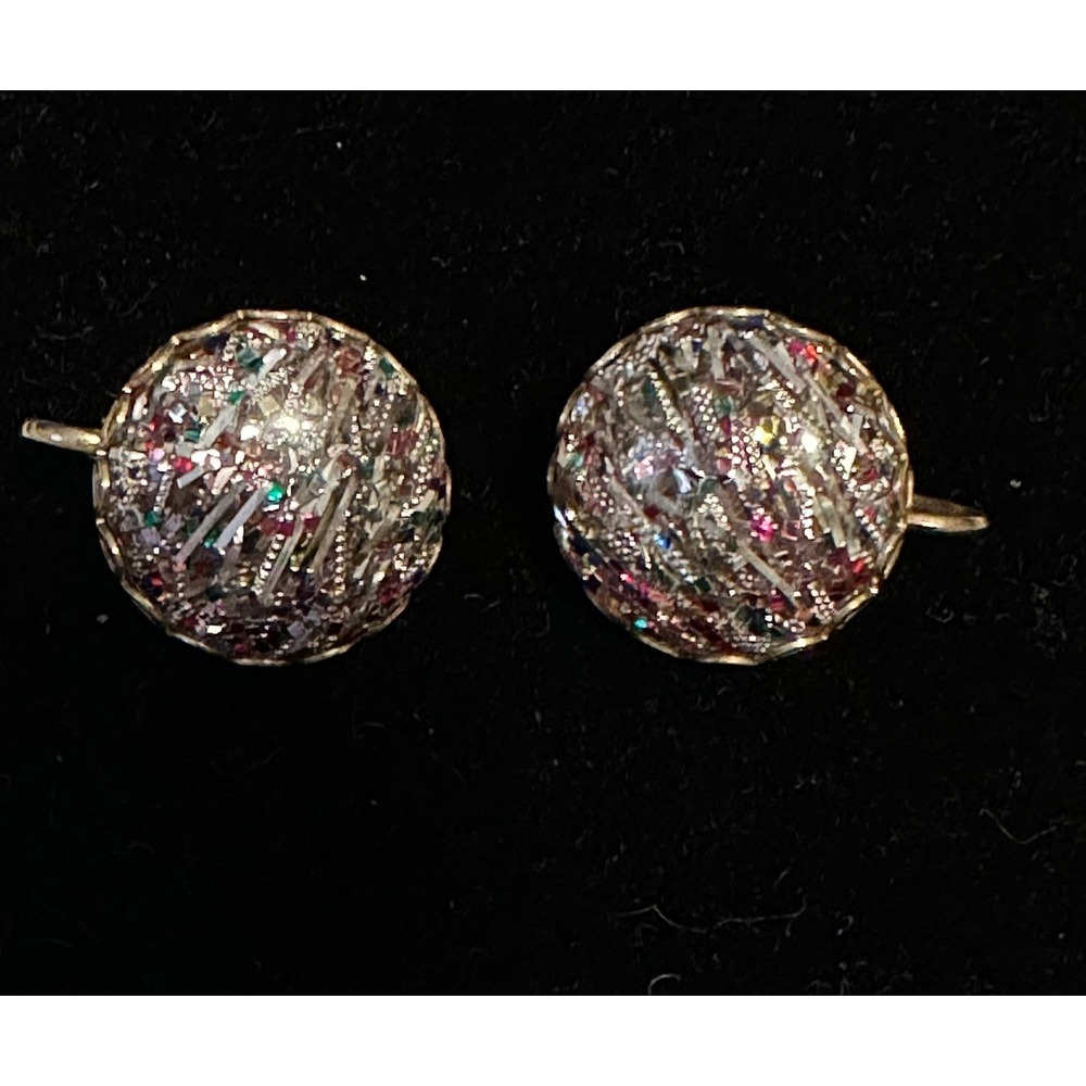 1950s Lucite Confetti Clip On Earrings - Picture 1 of 4